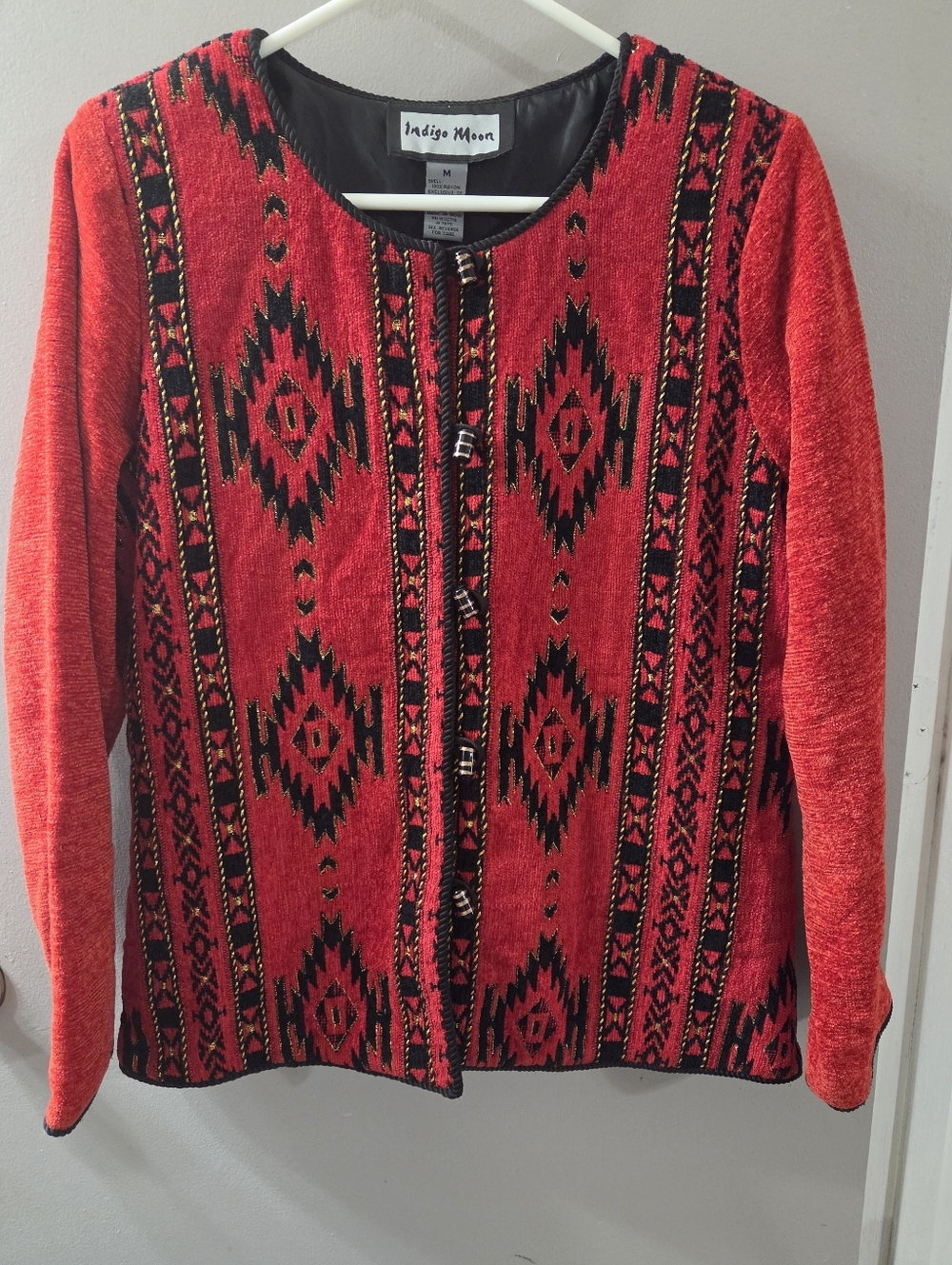Vintage Indigo Moon Red Aztec-Print Women's Sweater Cardigan. Sz M New